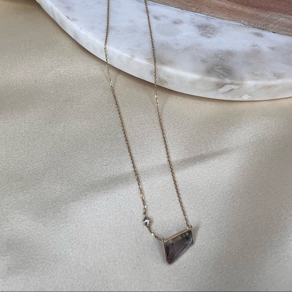 Amazing Purple Green Tourmaline With A Diamond In Solid 14k Yellow Gold 18" - Picture 8 of 9